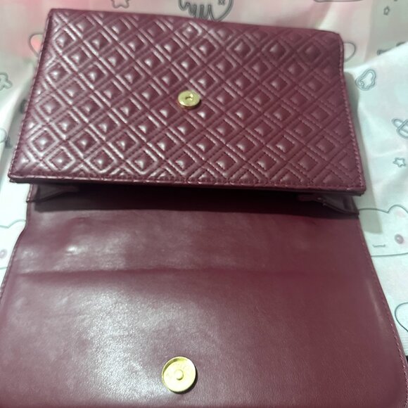 Toryburch Burgundy Exquisite Diamond Check Shoulder Bag - Picture 4 of 5